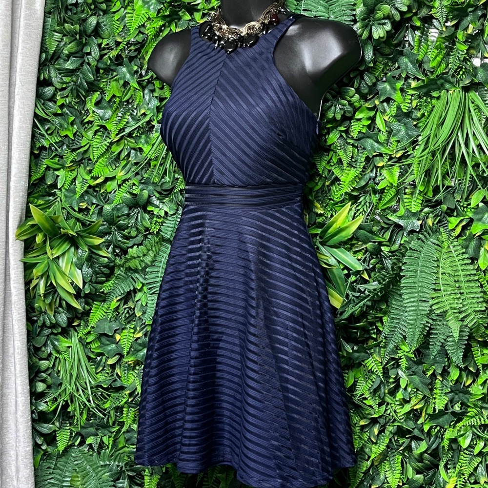Dear Moon Navy Blue Dress Size 3 Fit and‎ Flare Halter Neck Party Dress 2890